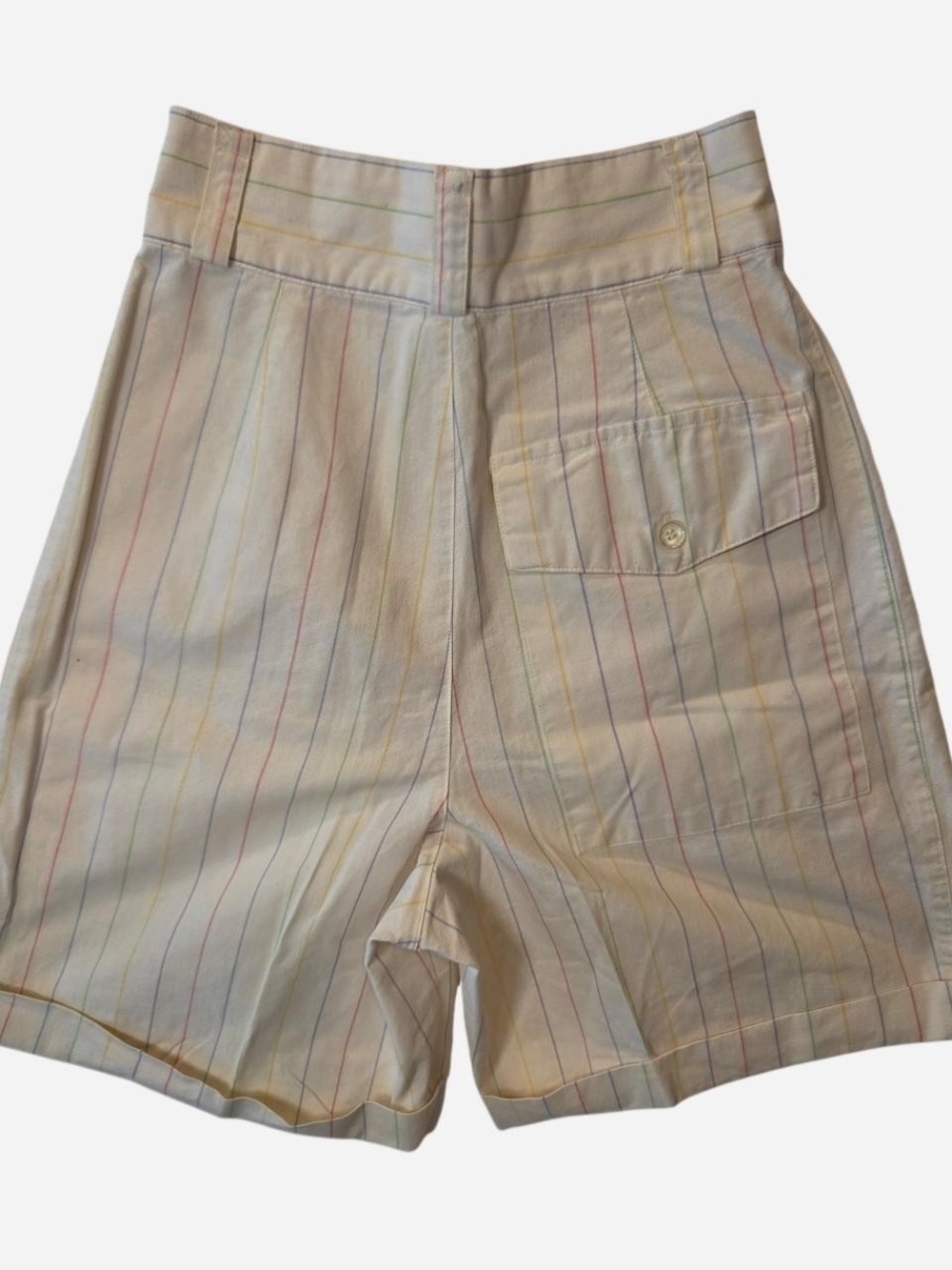 Vtg 1980s Esprit Cream Shorts with Pastel Stripe Detail And Buttons Sz 3/4 - Picture 3 of 8